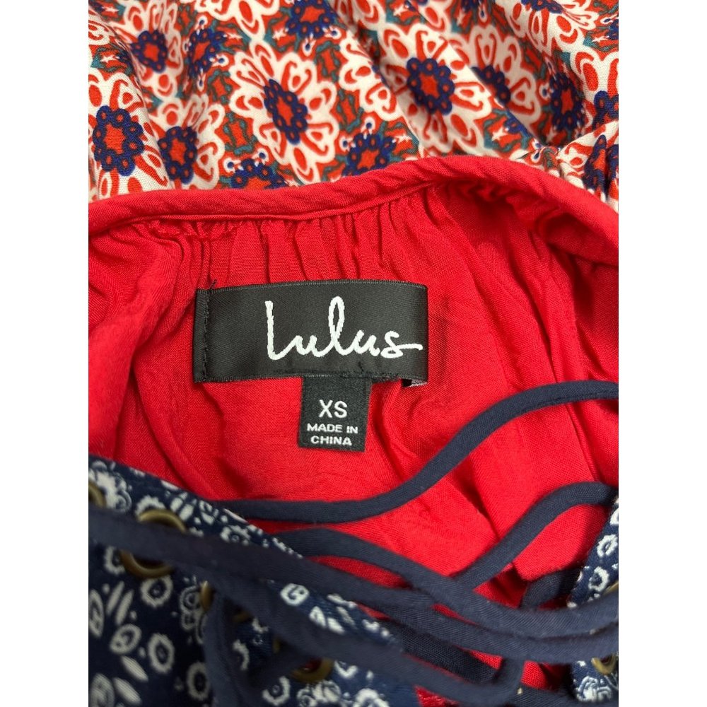 Lulus SIZE XS La Vie en Roses Navy Blue and Red Floral Print Sundress Dress - Picture 3 of 7